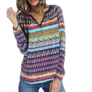 Tolani 100% Silk Bold Mixed‎ Print Popover Boho Blouse